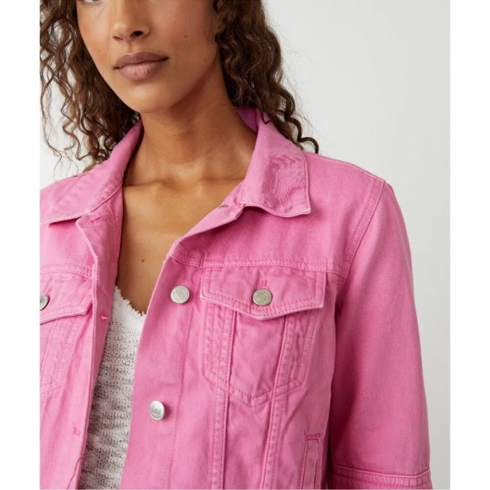 Free People Rumors PINK Denim Jean Jacket - Picture 4 of 5